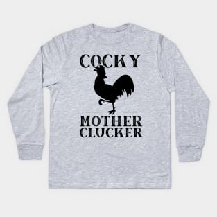 Funny Chicken Cocky Mother Clucker Vintage Rooster Kids Long Sleeve T-Shirt